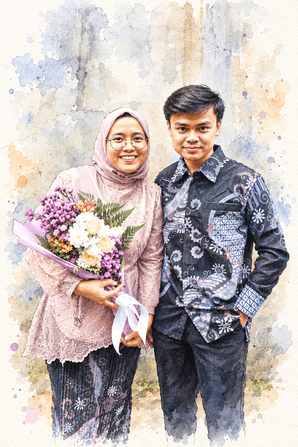 Ilustrasi cat air Ari dan Ana